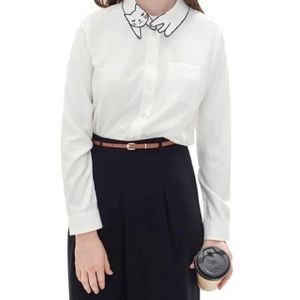 Miss Patina London White Love Cat Collar Shirt Women Size Small